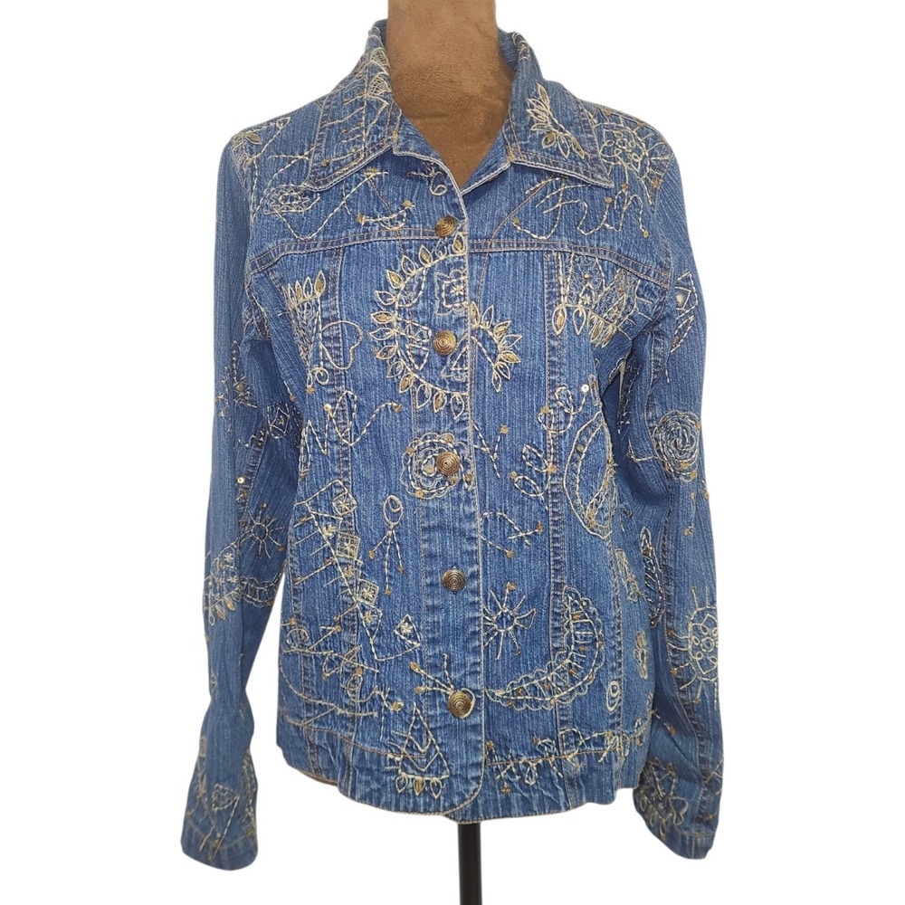 VTG Patchington Denim Jacket Embroidered Peace & Love Size S 90s Women's